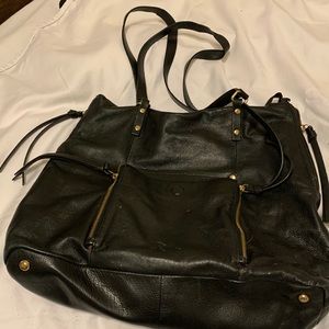 Kooba Genuine Black Leather Bag with Side Zippers to optionally increase size